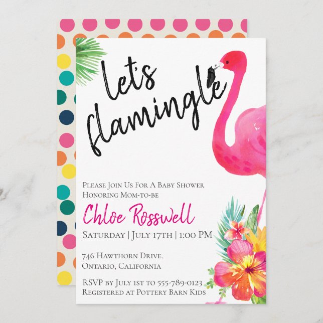 Invitation pour Baby Shower Tropical Flamingle (Devant / Derrière)