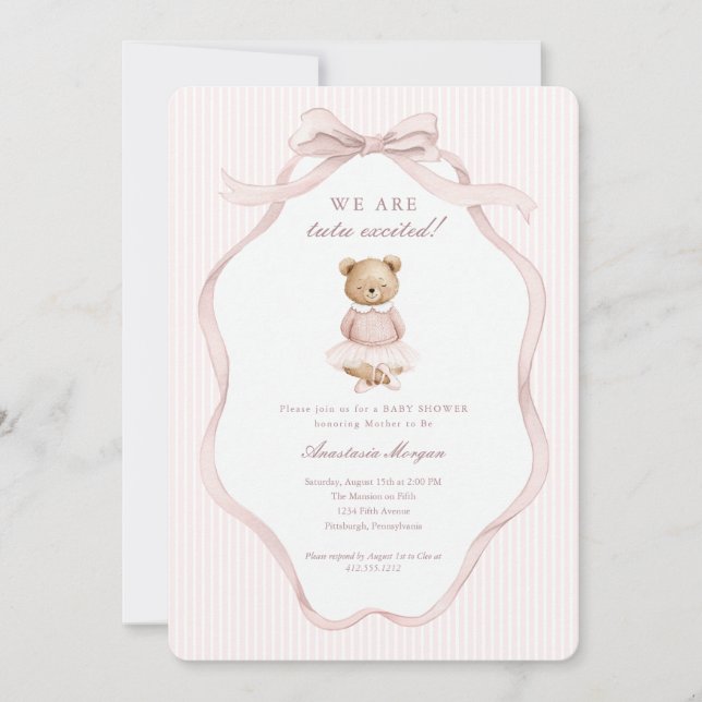 Invitation pour Baby Shower « Tutu Excited » Ourso (Devant)