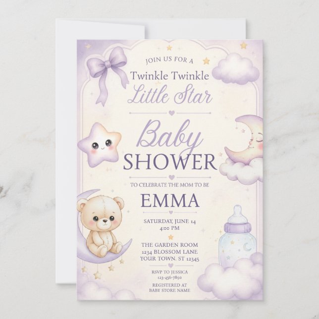 Invitation pour Baby Shower « Twinkle Twinkle Litt (Devant)