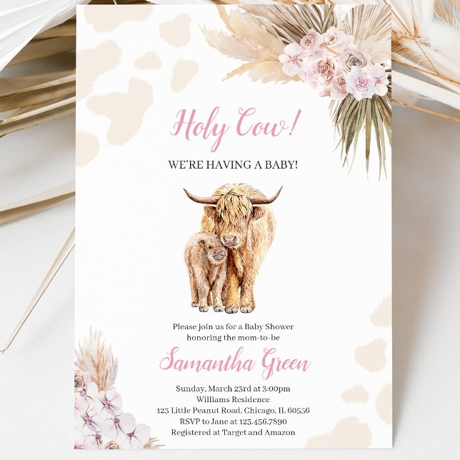Invitation pour Baby Shower Vache Sainte Rose (Créateur téléchargé)