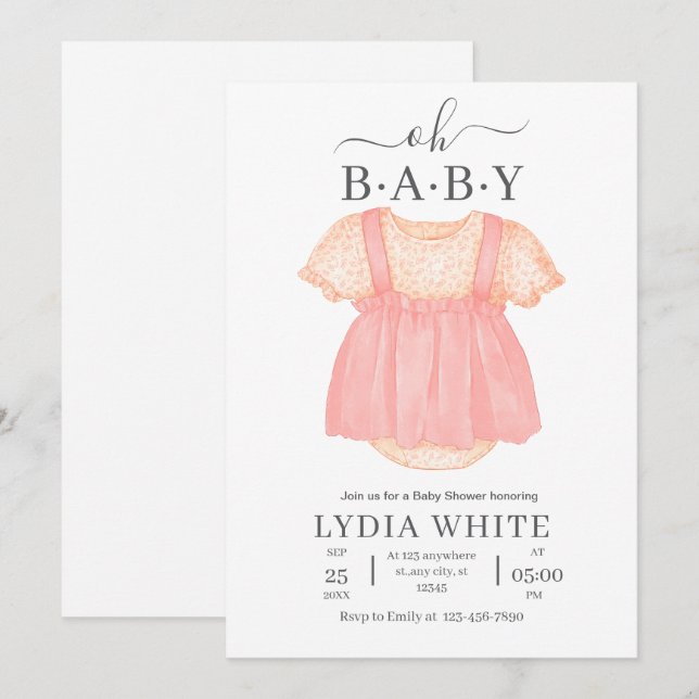 Invitation pour Baby Shower Vêtements de Bébé, Bab (Devant / Derrière)