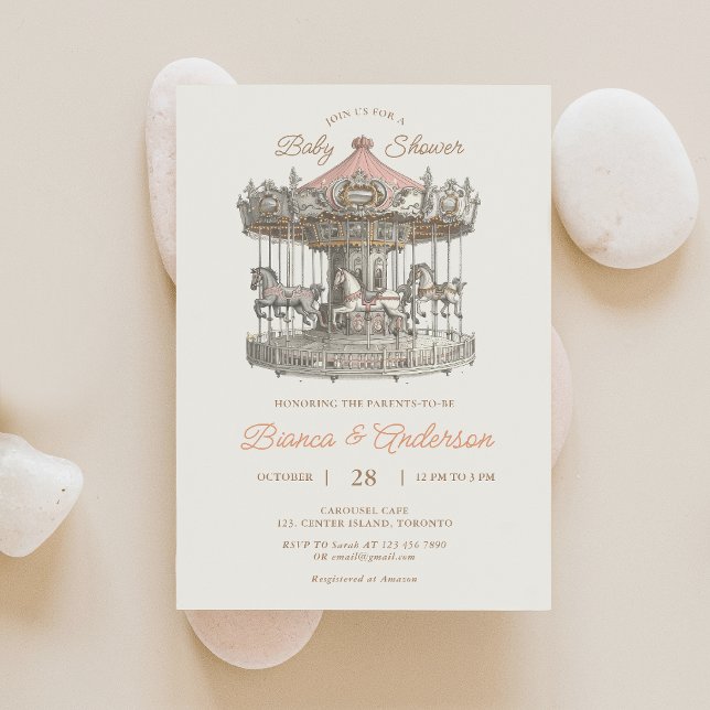 Invitation pour Baby Shower Vintage Carousel 2 (Créateur téléchargé)