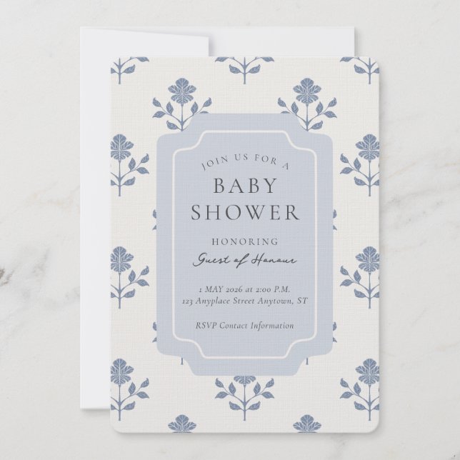 Invitation pour Baby Shower Vintage Iris Block Pri (Devant)