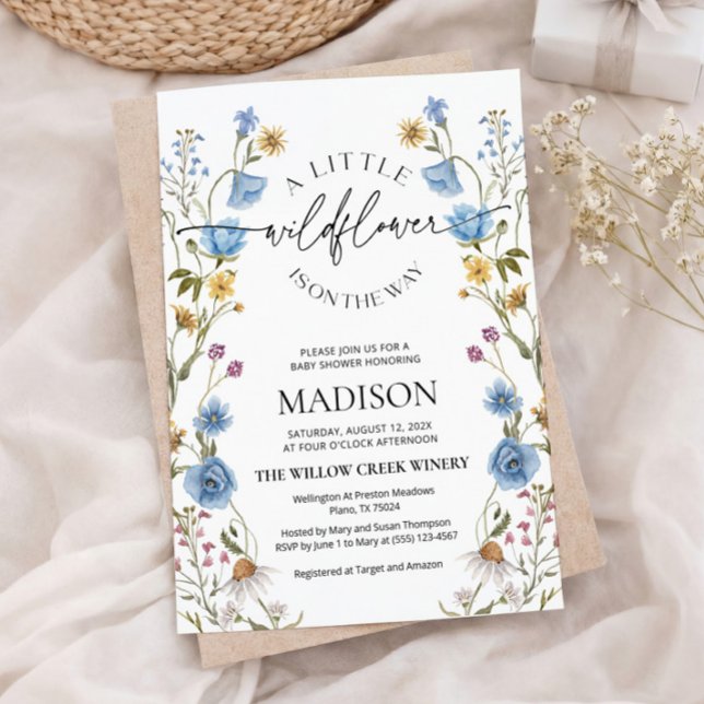 Invitation pour Baby Shower Wildflower Bleu (Créateur téléchargé)