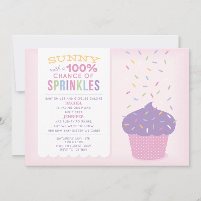 Invitation pour Baby Sprinkle Cupcake Rose Soeur A (Devant)