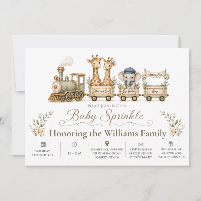 Invitation pour Baby Sprinkle Train Safari Grand F (Devant)