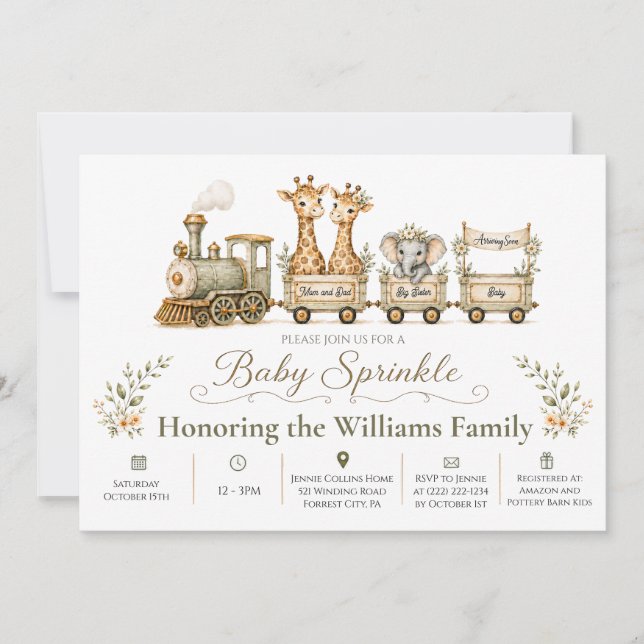 Invitation pour Baby Sprinkle Train Safari Grande  (Devant)