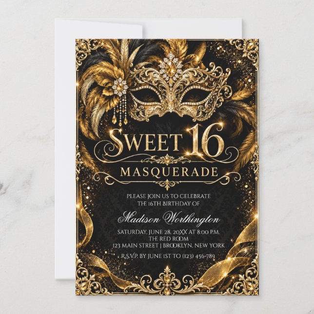 Invitation pour Bal Masqué Sweet 16 (Devant)