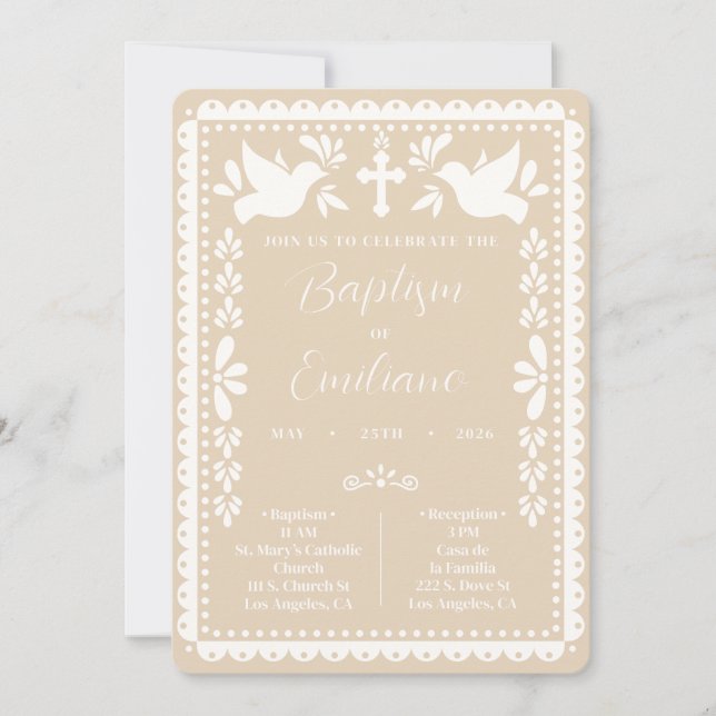 Invitation pour baptême à la manière de Papel Pica (Devant)