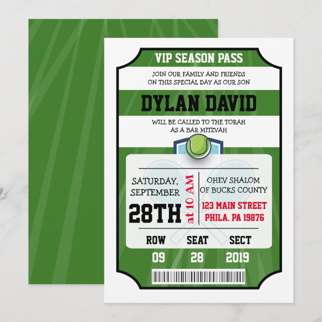 Invitation pour Bar Mitzvah avec billet VIP de TEN (Devant / Derrière)
