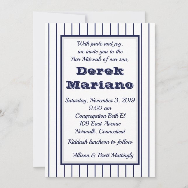 Invitation pour Bar Mitzvah Pinstripe New York (Devant)