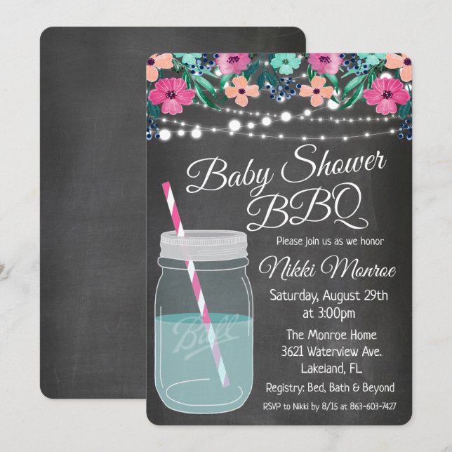 Invitation pour barbecue à la baby shower dans un  (Devant / Derrière)