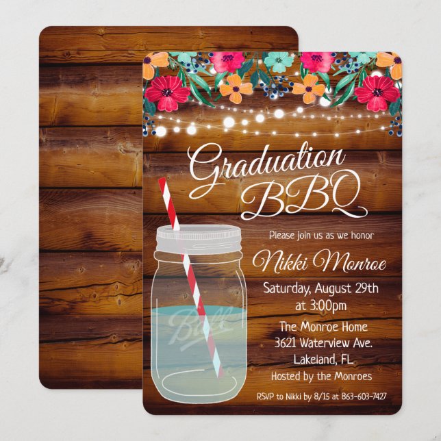 Invitation pour barbecue de graduation dans un boc (Devant / Derrière)