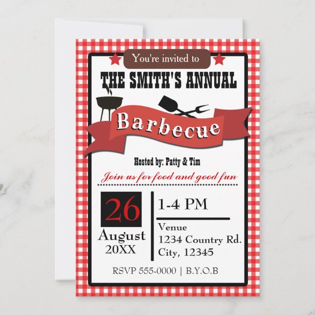 Invitation pour barbecue d'été à carreaux (Devant)