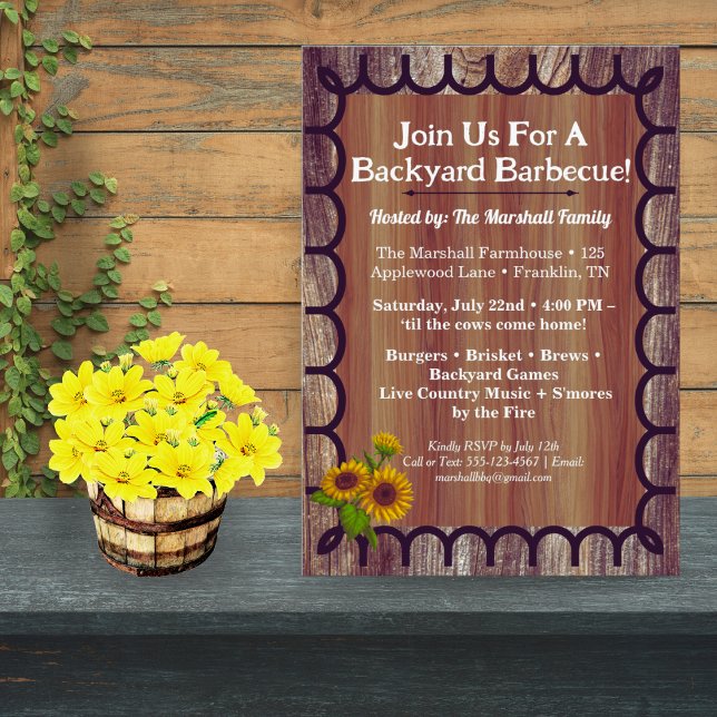 Invitation pour Barnyard BBQ Bash sur fond de bois (Créateur téléchargé)