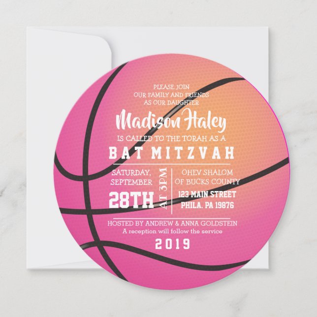 Invitation pour Bat Mitzvah BASKETBALL ROSE (Devant)