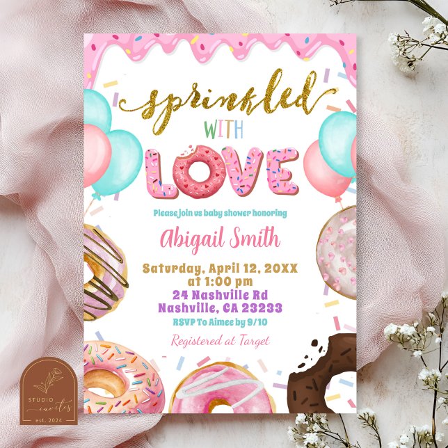 Invitation pour bébé avec donuts pastel rose et sp (Créateur téléchargé)