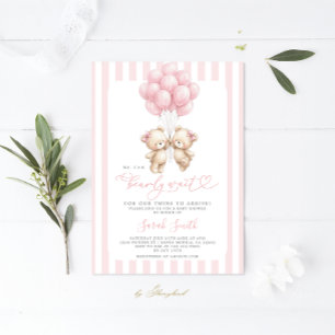 Invitation pour bébé fille à la baby shower ourson