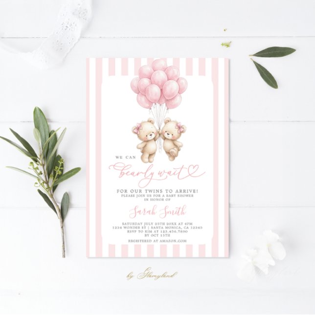 Invitation pour bébé fille à la baby shower ourson (Créateur téléchargé)