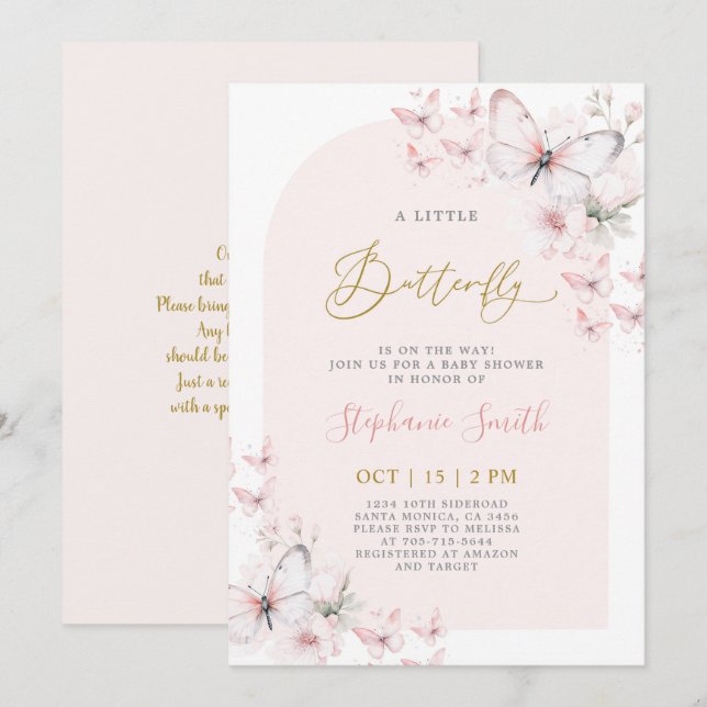 Invitation pour bébé fille à une Baby Shower Petit (Devant / Derrière)