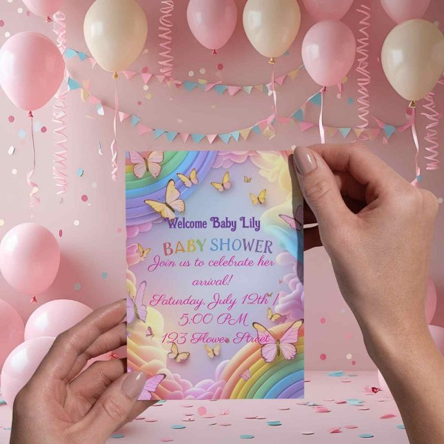 Invitation pour bébé fille au thème de papillon mi (Créateur téléchargé)