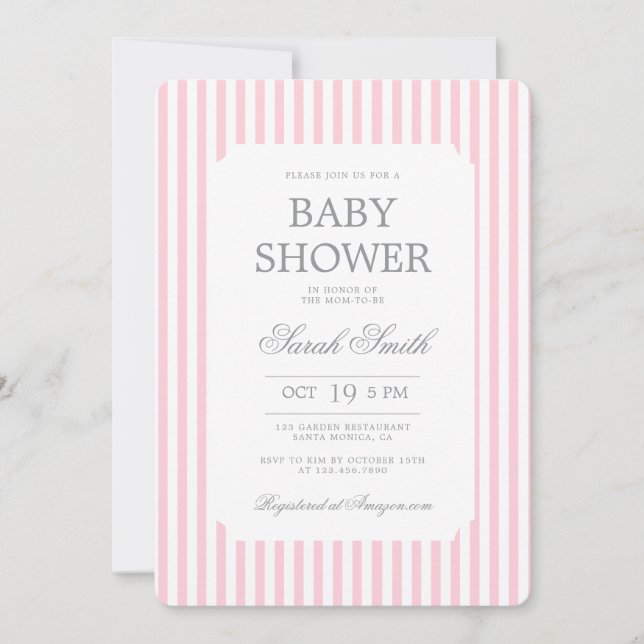 Invitation pour bébé fille Baby Shower à rayures r (Devant)