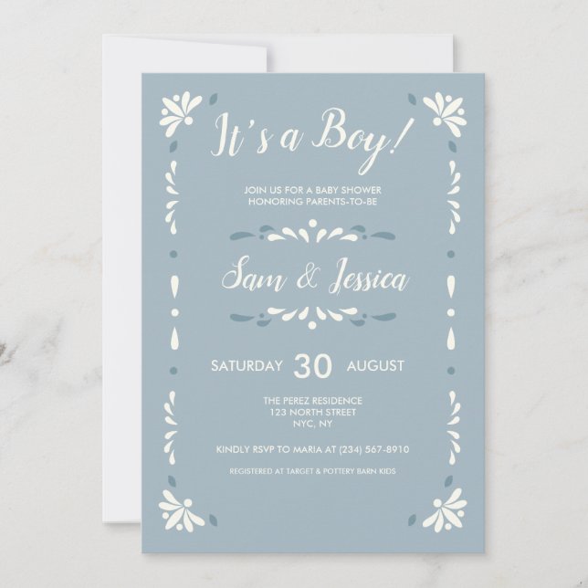 Invitation pour bébé garçon à la Talavera mexicain (Devant)