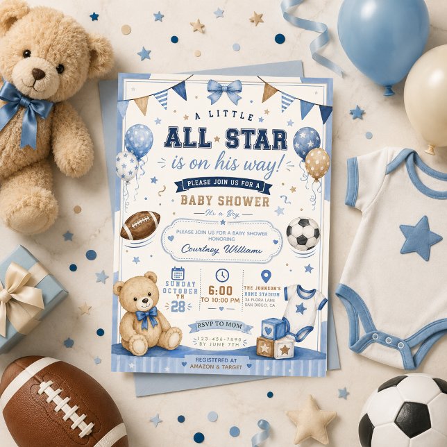 Invitation pour bébé garçon Baby Shower Teddy Bear (Créateur téléchargé)