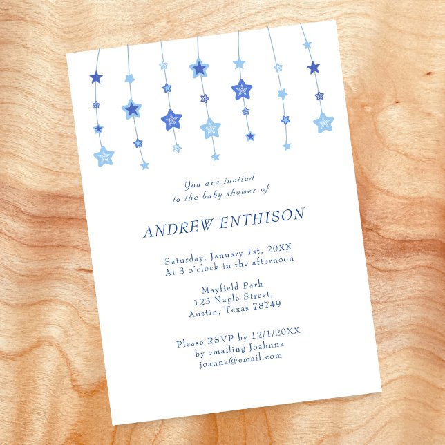 Invitation pour bébé garçon Blue String of Stars (Créateur téléchargé)