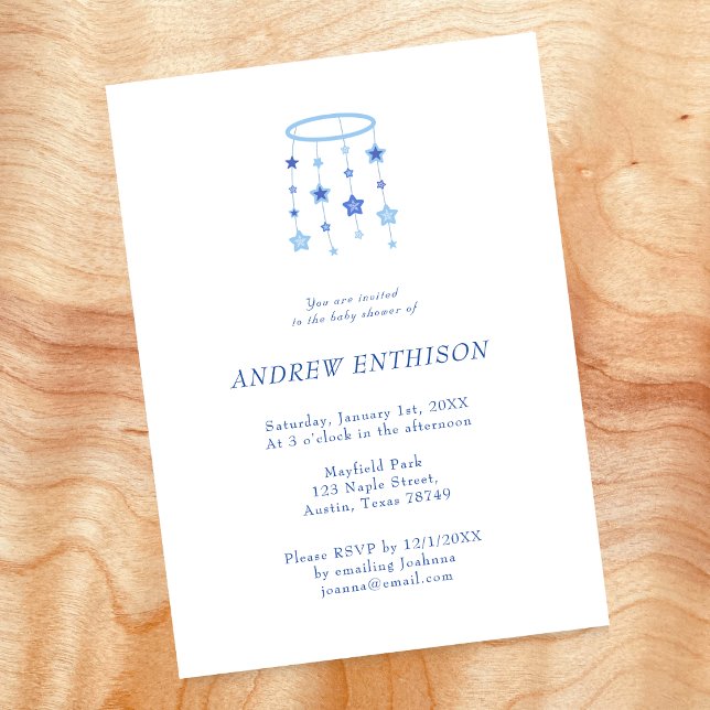 Invitation pour bébé garçon mobile étoile bleue (Créateur téléchargé)