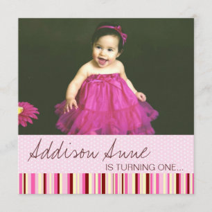 Invitation pour bébé rose et Brown 1er anniversair
