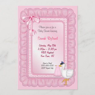 Invitation pour bébé Stork - Rose
