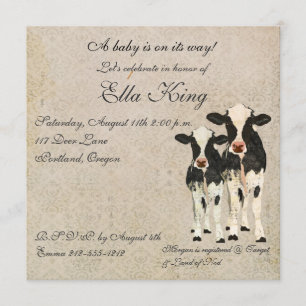 Invitation pour bébés Onyx et vaches d'ivoire