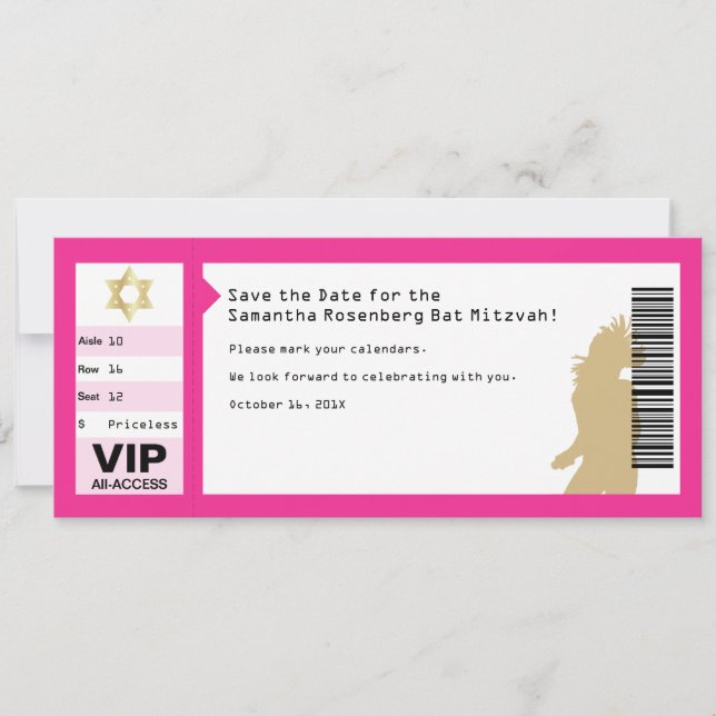Invitation pour Billet de Concert Bat Mitzvah Enre (Devant)