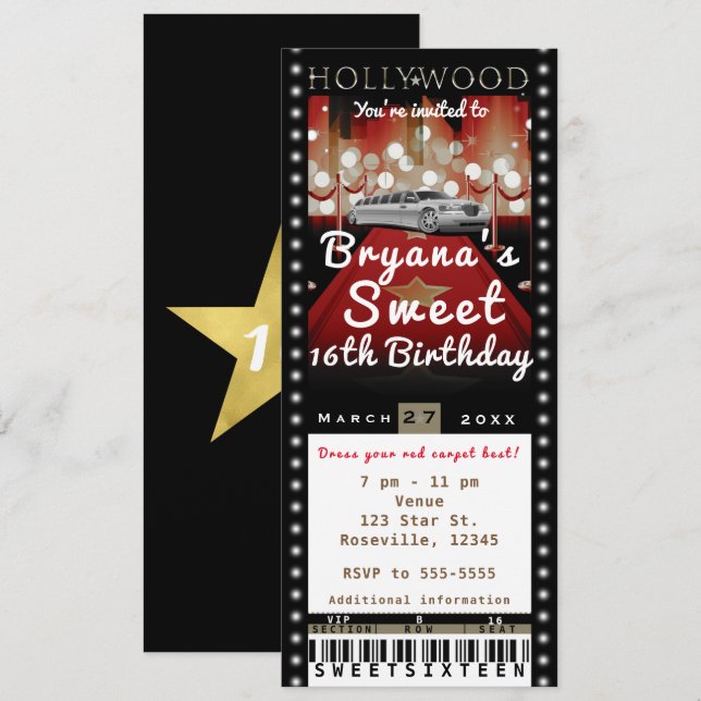 Invitation pour billet de fête VIP tapis rouge Hol (Devant / Derrière)