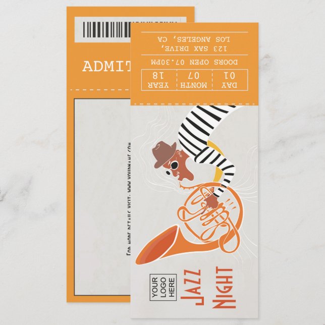 Invitation pour billet de soirée de jazz d'entrepr (Devant / Derrière)