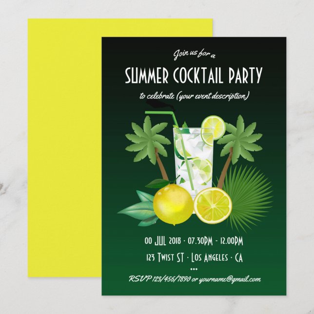 Invitation pour cocktails d'été pour toute occasio (Devant / Derrière)