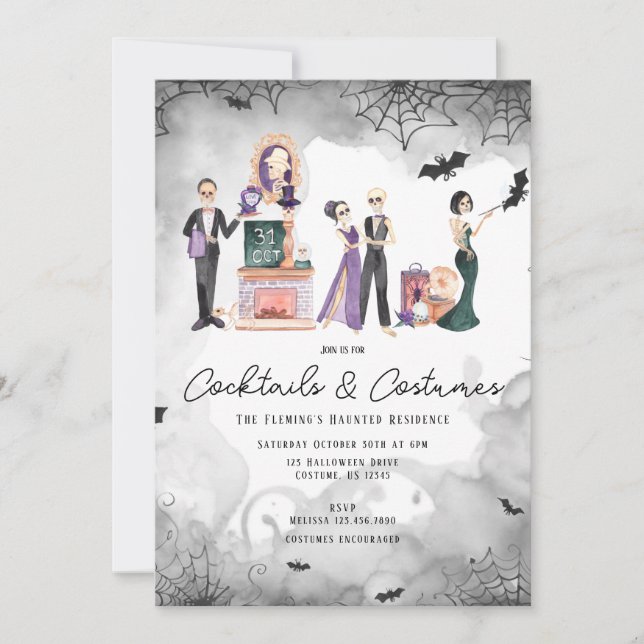 Invitation pour cocktails et costumes d'Halloween (Devant)