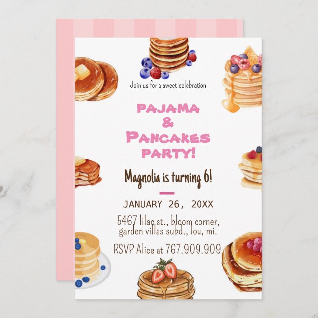 Invitation pour crêpes et pyjamas simple (Devant / Derrière)