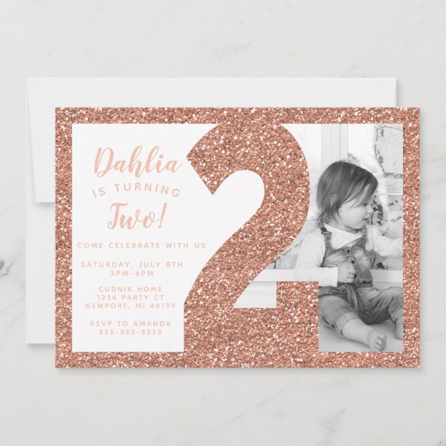 Invitation pour deuxième anniversaire Rose Gold, F (Devant)
