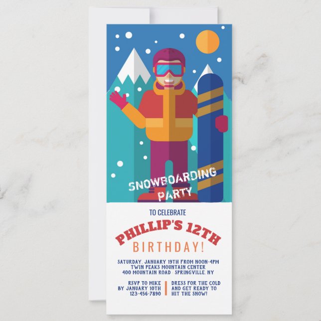 Invitation pour enfants de snowboard (Devant)