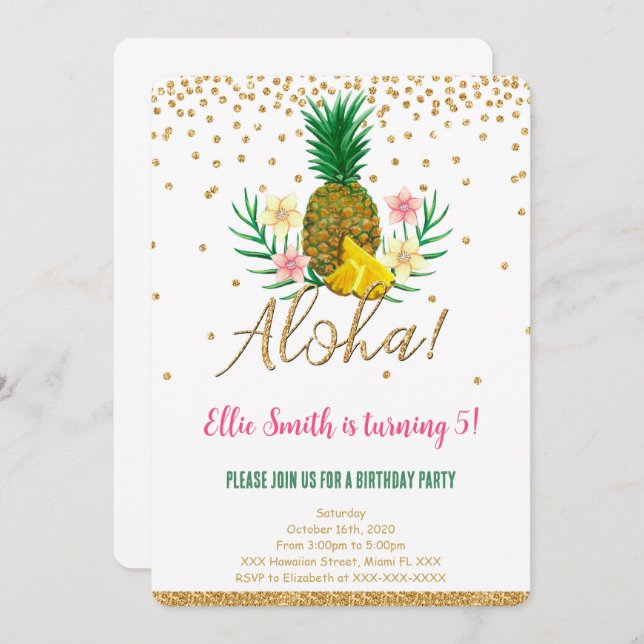 Invitation pour enfants d'Hawaiian Birthday (Devant / Derrière)