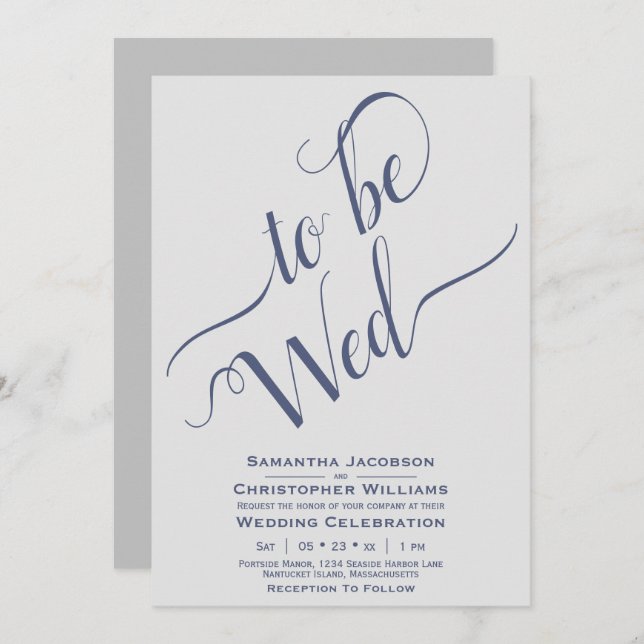 Invitation Pour être Mer Élégante Calligraphie Simple Mariage (Devant / Derrière)