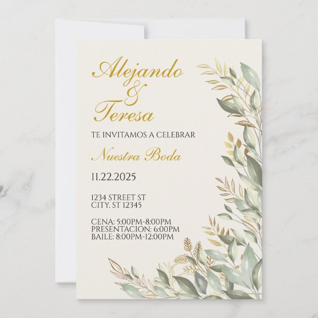 Invitation Pour Événement Vert Avec Doré (Devant)