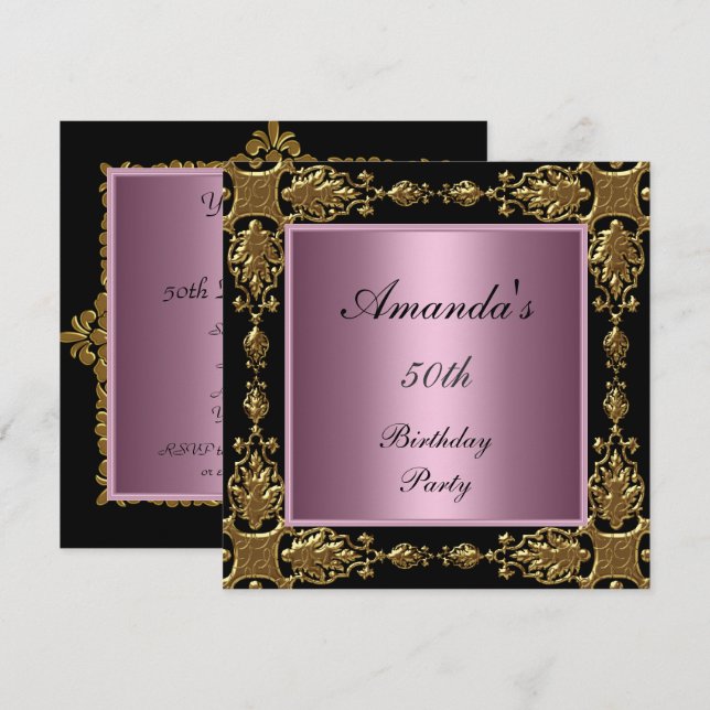 Invitation pour fête d'anniversaire 50 ans rose no (Devant / Derrière)