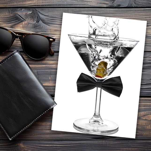 Invitation pour fête d'anniversaire avec verre à M (Martini invitation with bow tie and occasion invitation. All text can be changed as needed.)