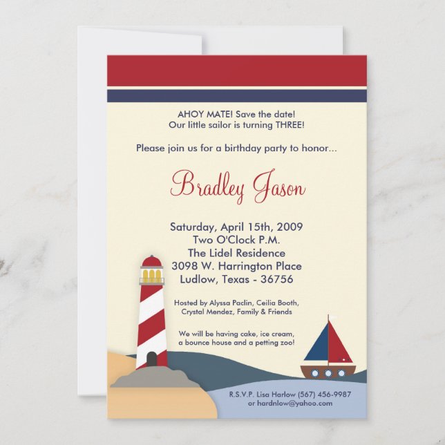 Invitation pour fête d'anniversaire de bateau de v (Devant)