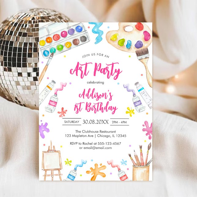 Invitation pour fête d'anniversaire de peinture ar (Créateur téléchargé)