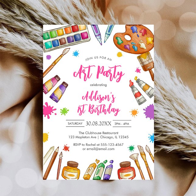 Invitation pour fête d'anniversaire de peinture ar (Créateur téléchargé)