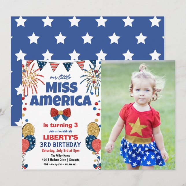 Invitation pour fête d'anniversaire du 14 juillet  (Devant / Derrière)